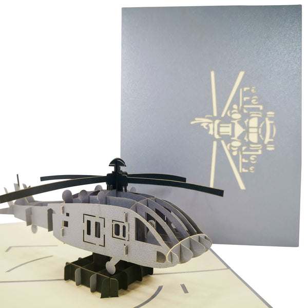 Silver Military Helicopter Pop-Up Card