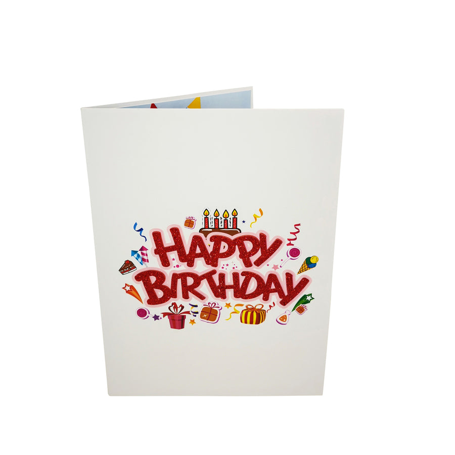 Red Glitter Happy Birthday 3D Pop Up Card UK