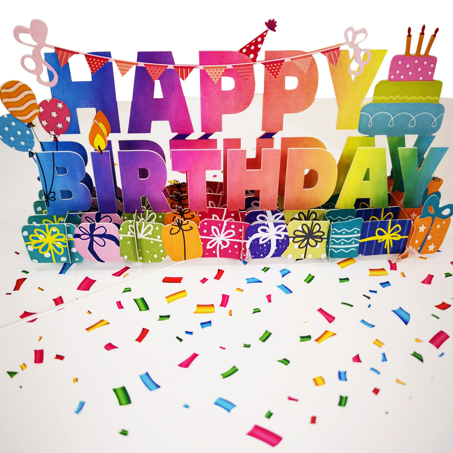 Multicolour Happy Birthday 3D Pop Up Card UK