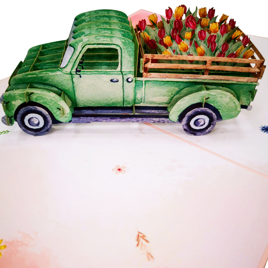 Tulip Flower Truck 3D Pop Up Card UK