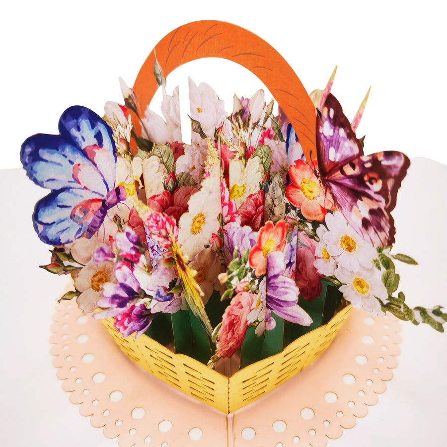 Butterfly Mixed Flower Basket 3D Pop Up Card UK