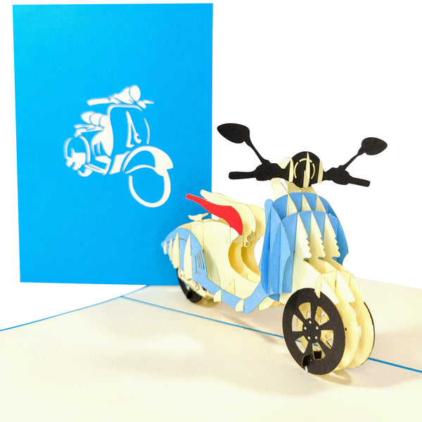 Blue Vespa Scooter Pop-Up Card