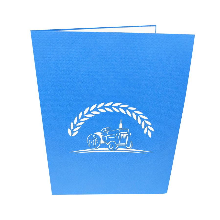 Farm Tractor in Blue 3D Pop-Up Card UK