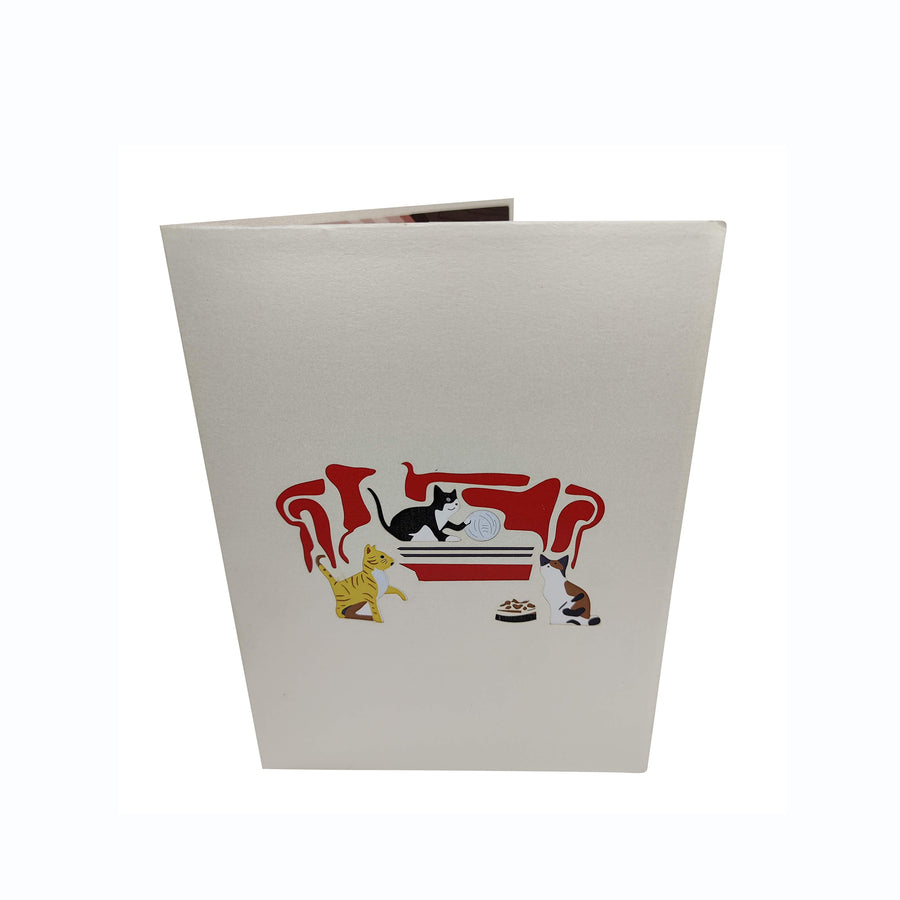 Cats on the Red Sofa Pop-Up Card