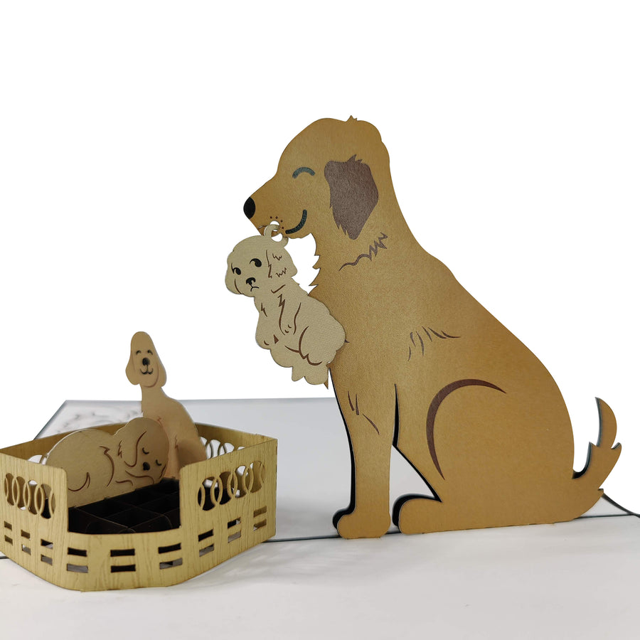 Golden Labrador Mum & Puppies Pop-Up Card