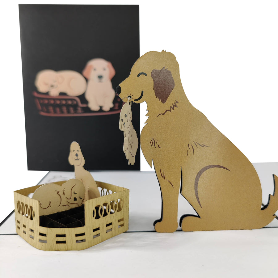 Golden Labrador Mum & Puppies Pop-Up Card