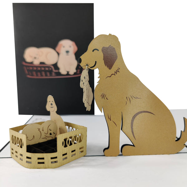 Golden Labrador Mum & Puppies Pop-Up Card