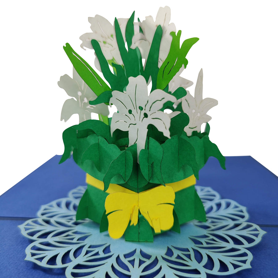 White Lily Vase Pop-Up Card