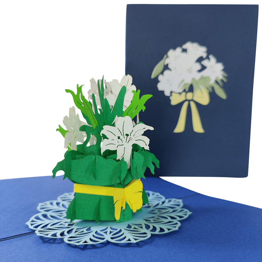 White Lily Vase Pop-Up Card