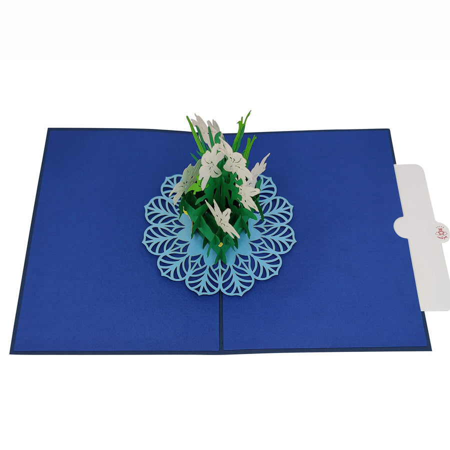 White Lily Vase Pop-Up Card