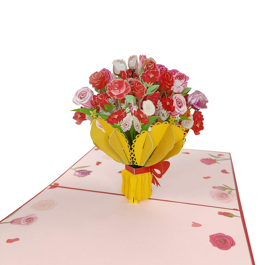 Mixed Red Flower Bouquet Pop-Up Card