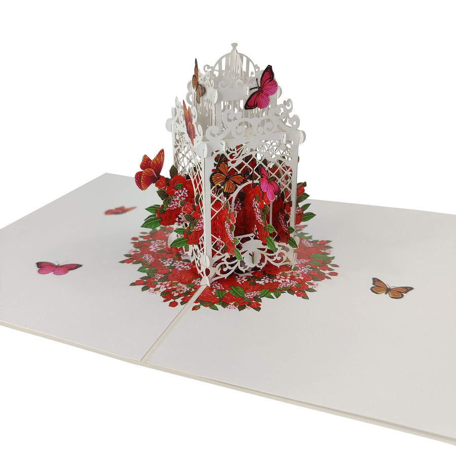 Red Rose Butterfly House Pop-Up Card