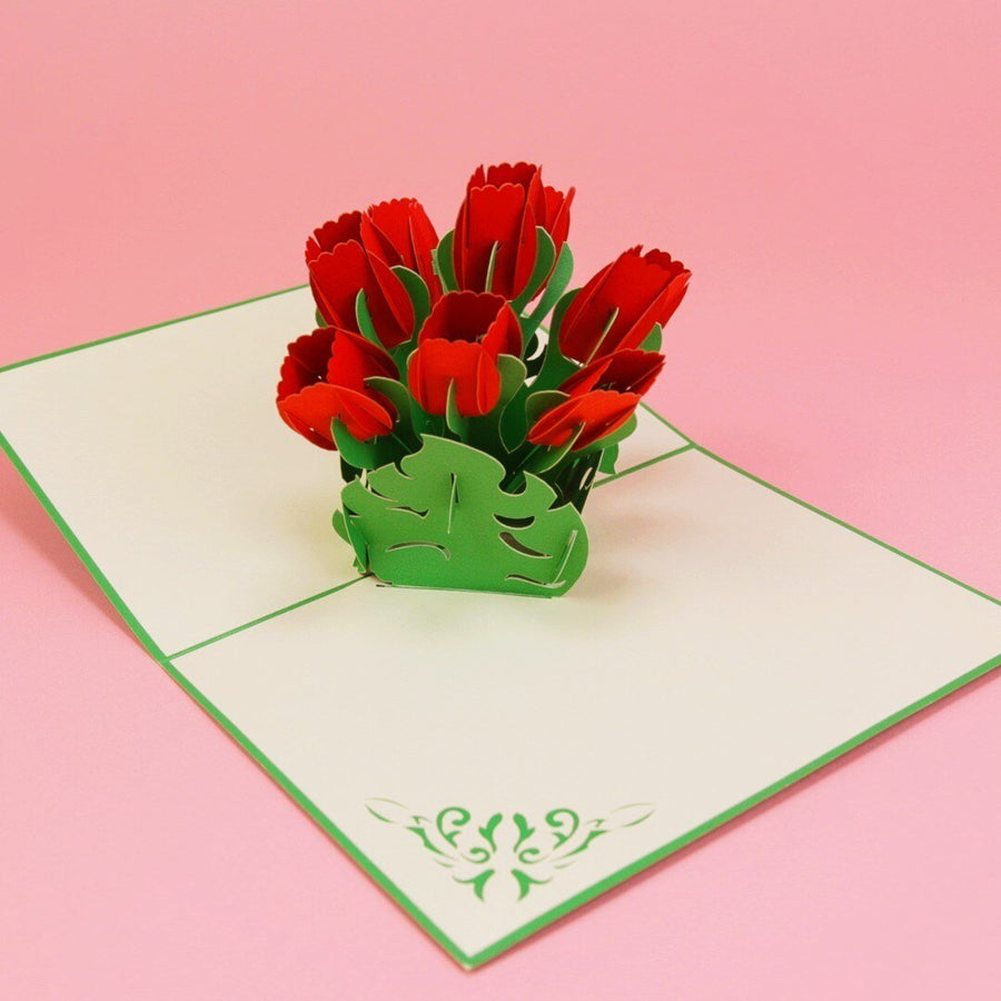 Red Tulip Flower Bouquet Popup Card