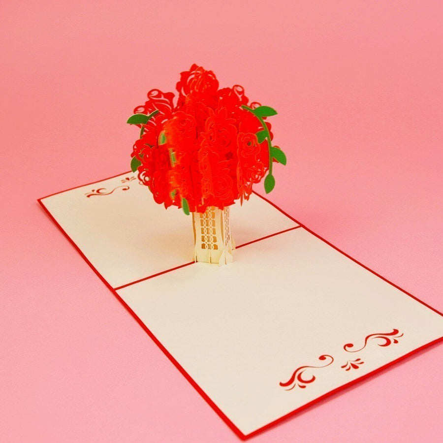 Red Rose Bouquet Flower Popup Card